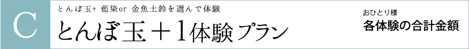 Cコース　とんぼ玉+藍染or金魚土鈴を選んで体験　とんぼ玉+1体験プラン　お一人様各体験の合計金額